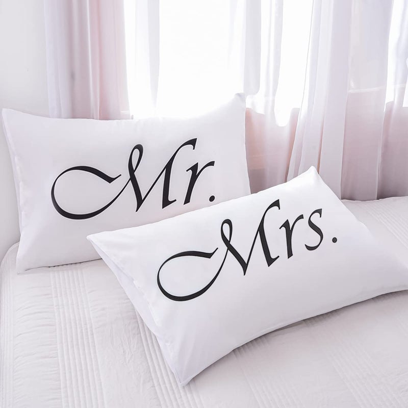 NTBED Couples Pillowcases Mr and Mrs Printed Bed Pillow Covers,Valentine's Day Anniversary Wedding Gifts Home Decoration(White, 19â€˜â€™x29â€˜â€™) - Image 2